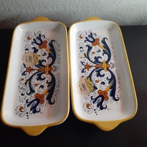 GORGEOUS NEW Nova Deruta Italy 5"x11" Appetizer Plates Set of 2.
